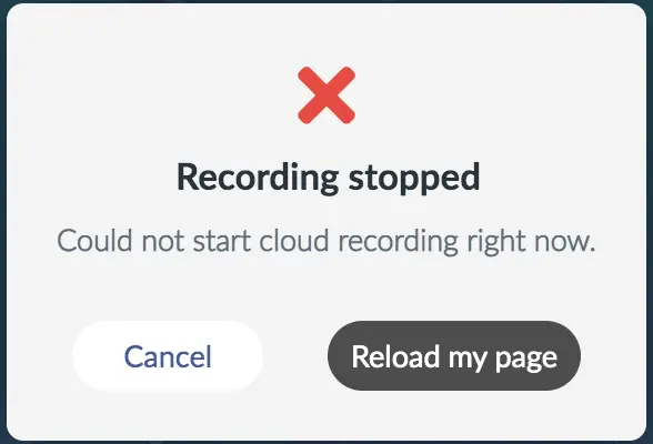 Image showing the error Recording stopped