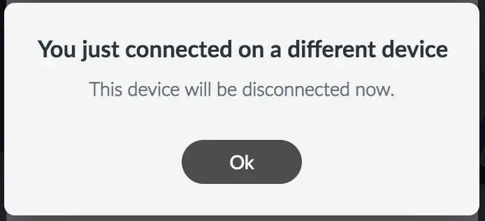 Image showing the error You just connected on a different device 