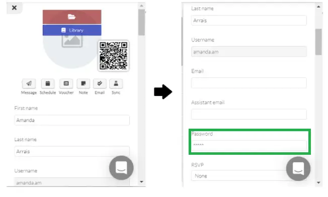 Image showing where to change attendees password