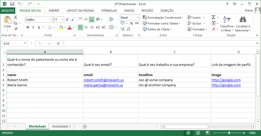 Planilha do excel > palestrantes