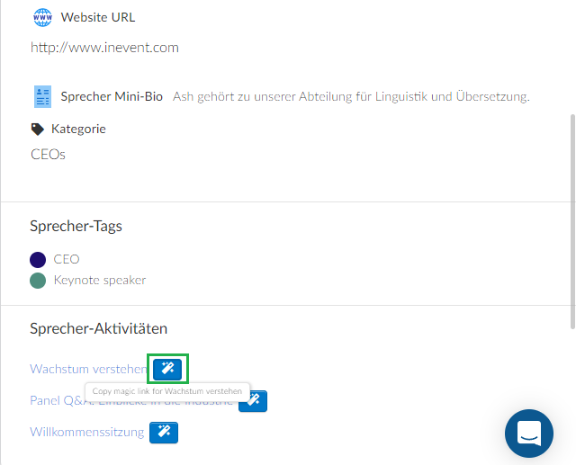 speaker's direct magic link to the activity