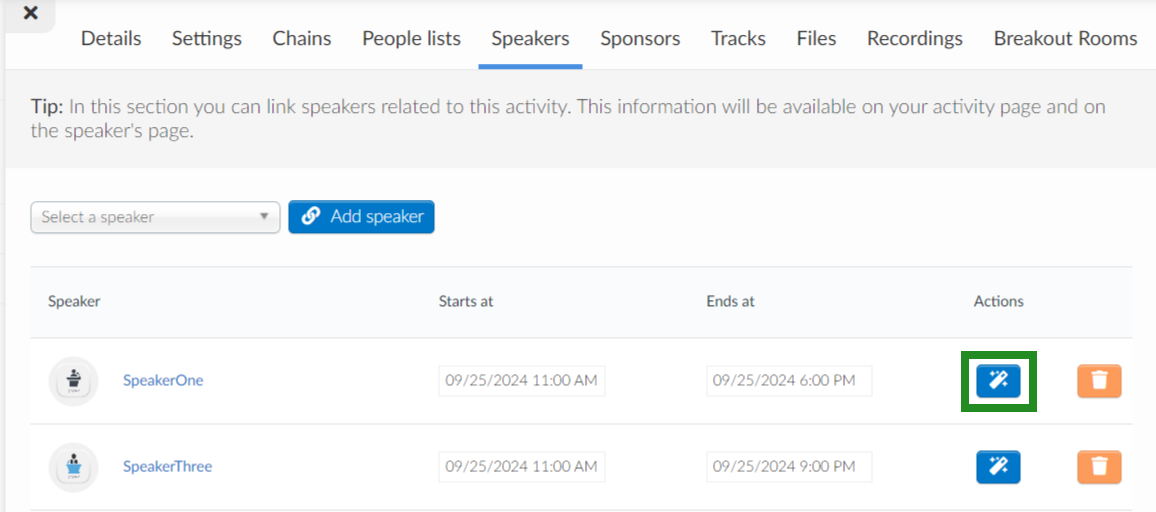 Magic link to speakers through activities