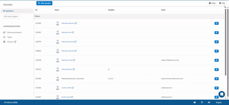 Gif showing how to delete speakers and also how to select speakers in bulk when deleting.