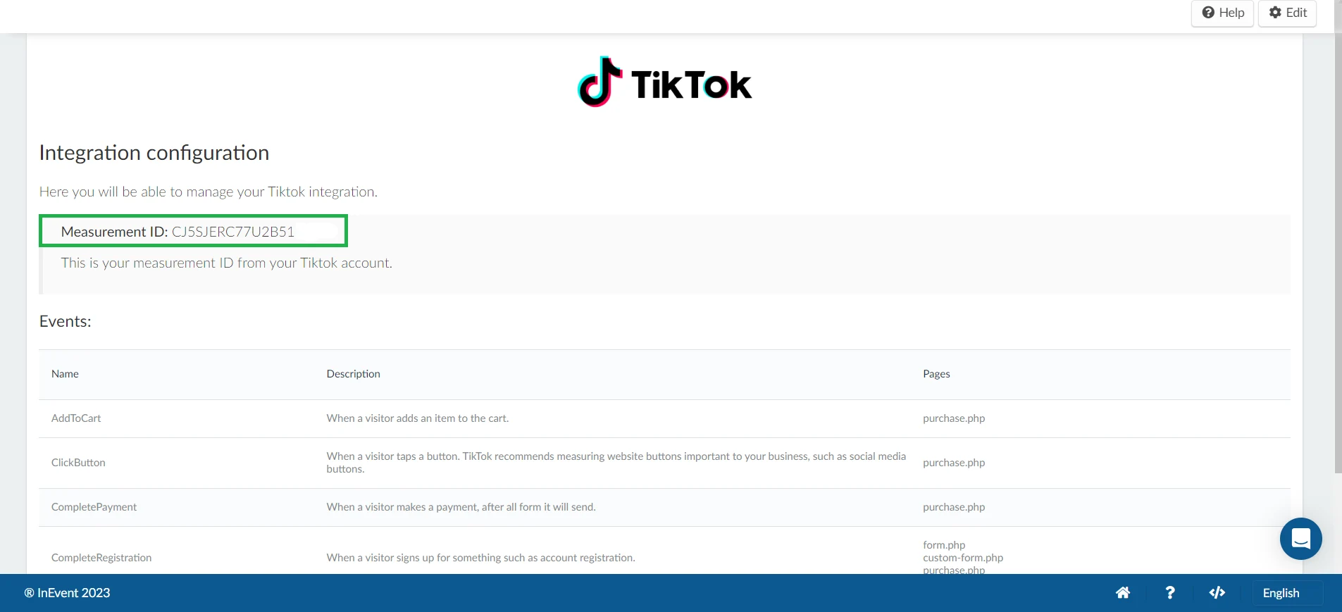 TikTok integration page