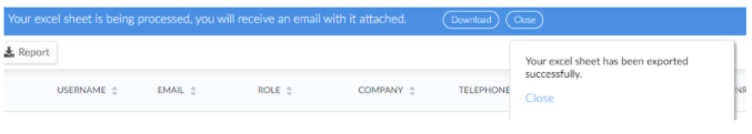 Screenshot of the report center notification and the ready download notification.