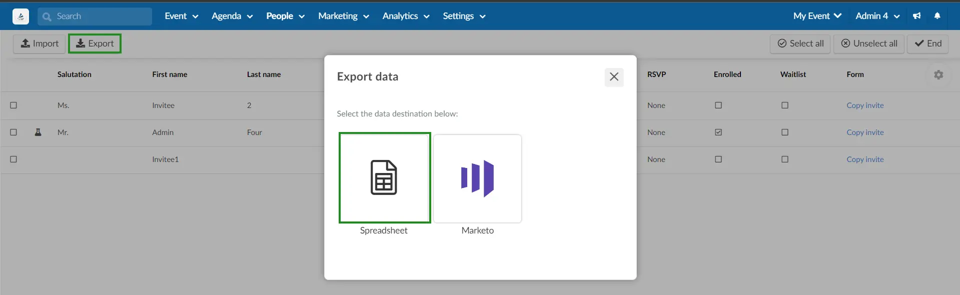 selecting spreadsheet option