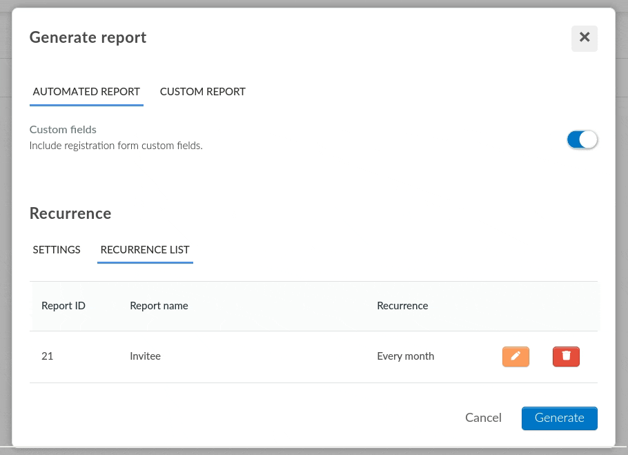 Editing recurring report