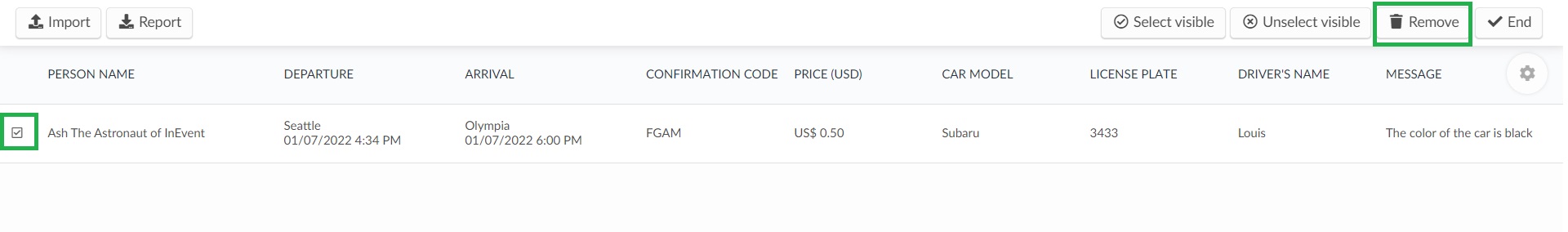 Remove shuttle information