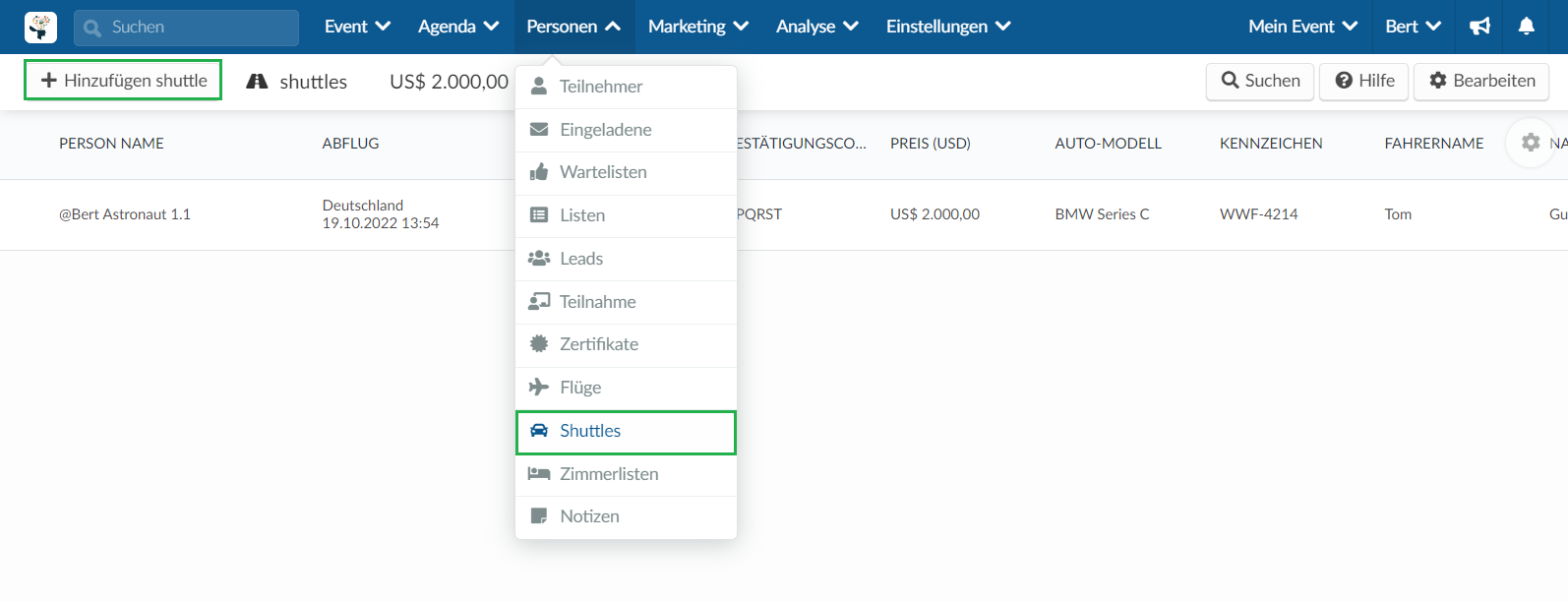 Steps on how to add shuttle information
