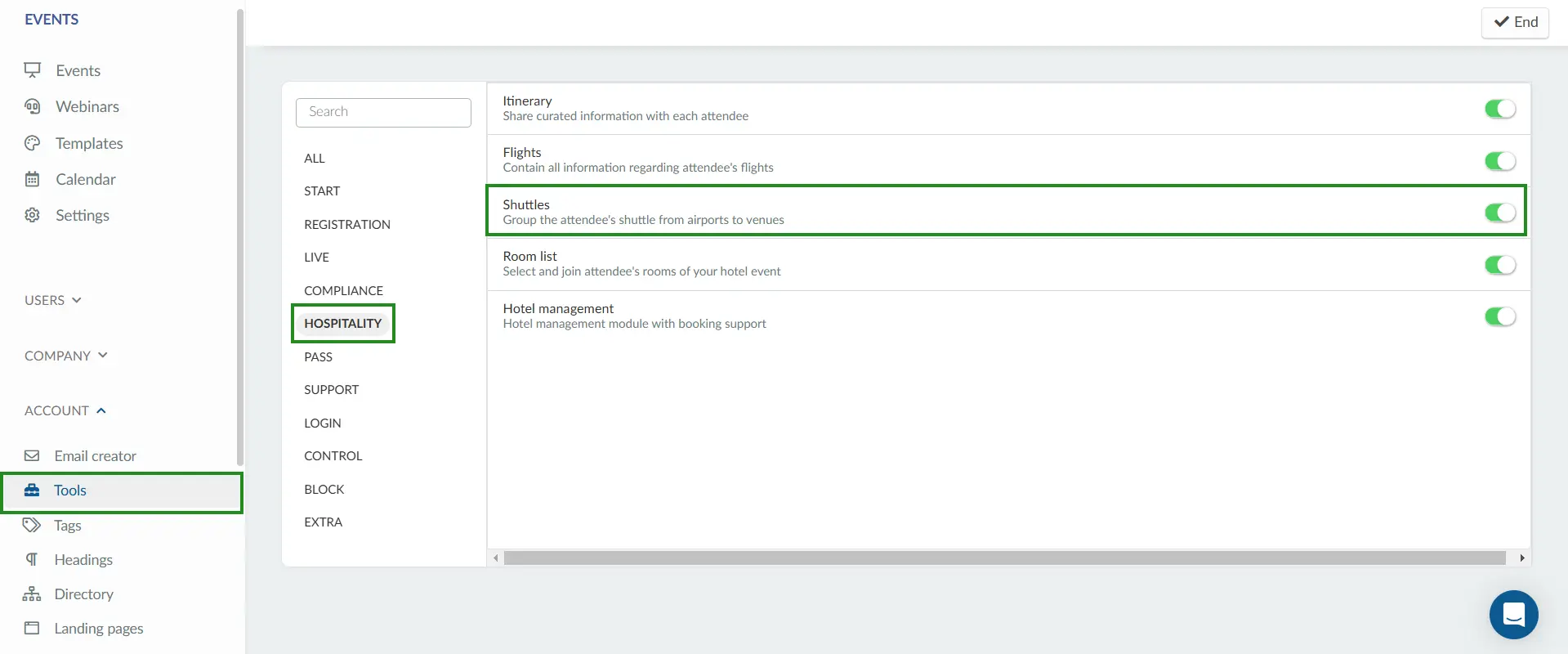 How to enable the shuttles feature in the company level