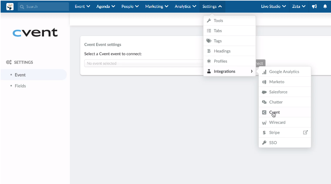 integration with Cvent at the event level