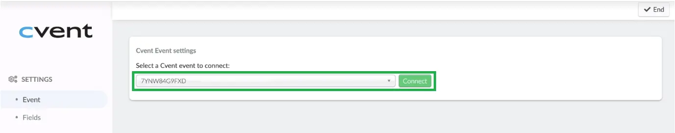 screenshot showing how to select a Cvent event to connect 