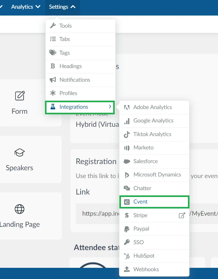 integration with Cvent at the event level