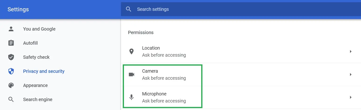 privacy settings permissions in chrome