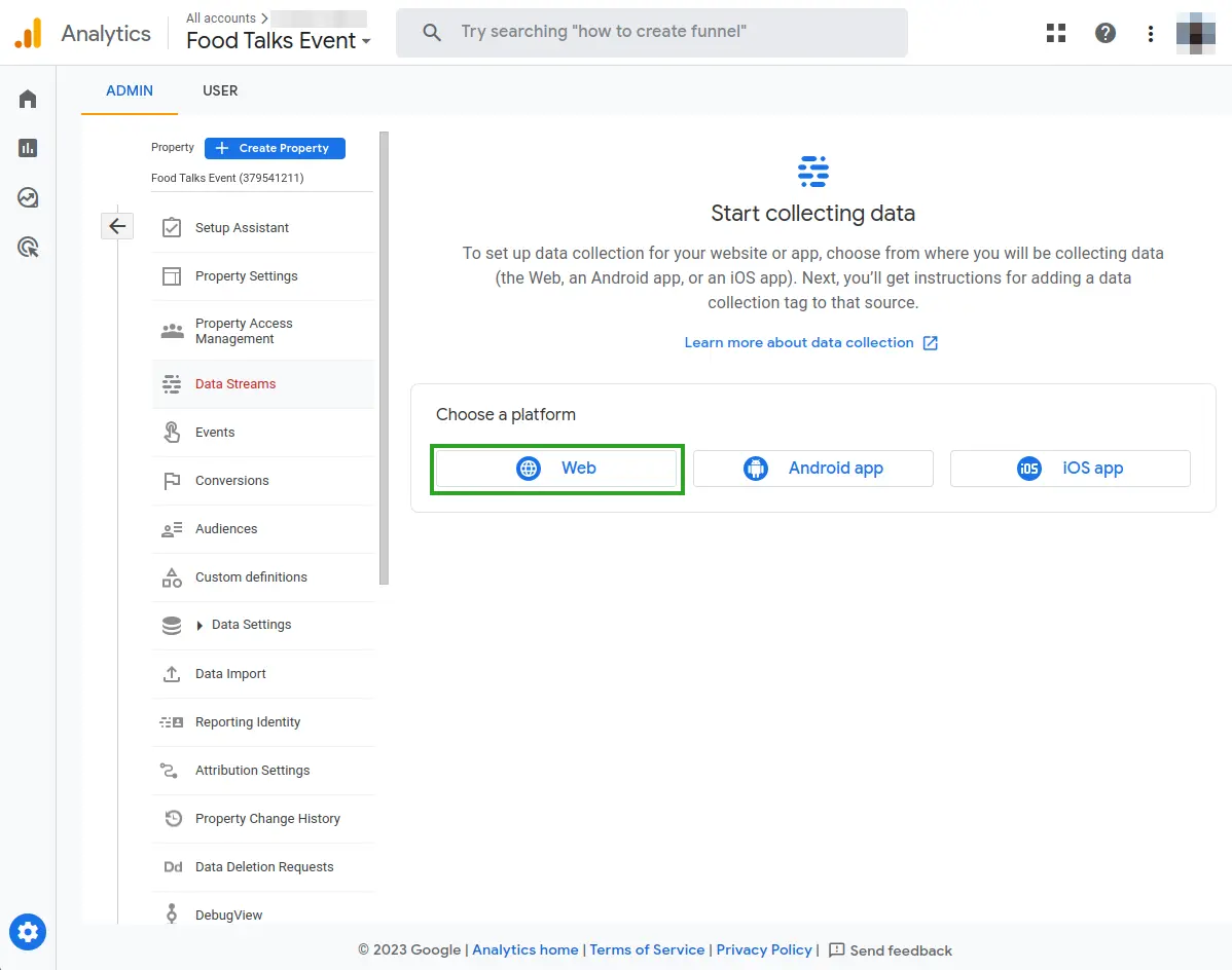 Screenshot showing the Data Streams interface.