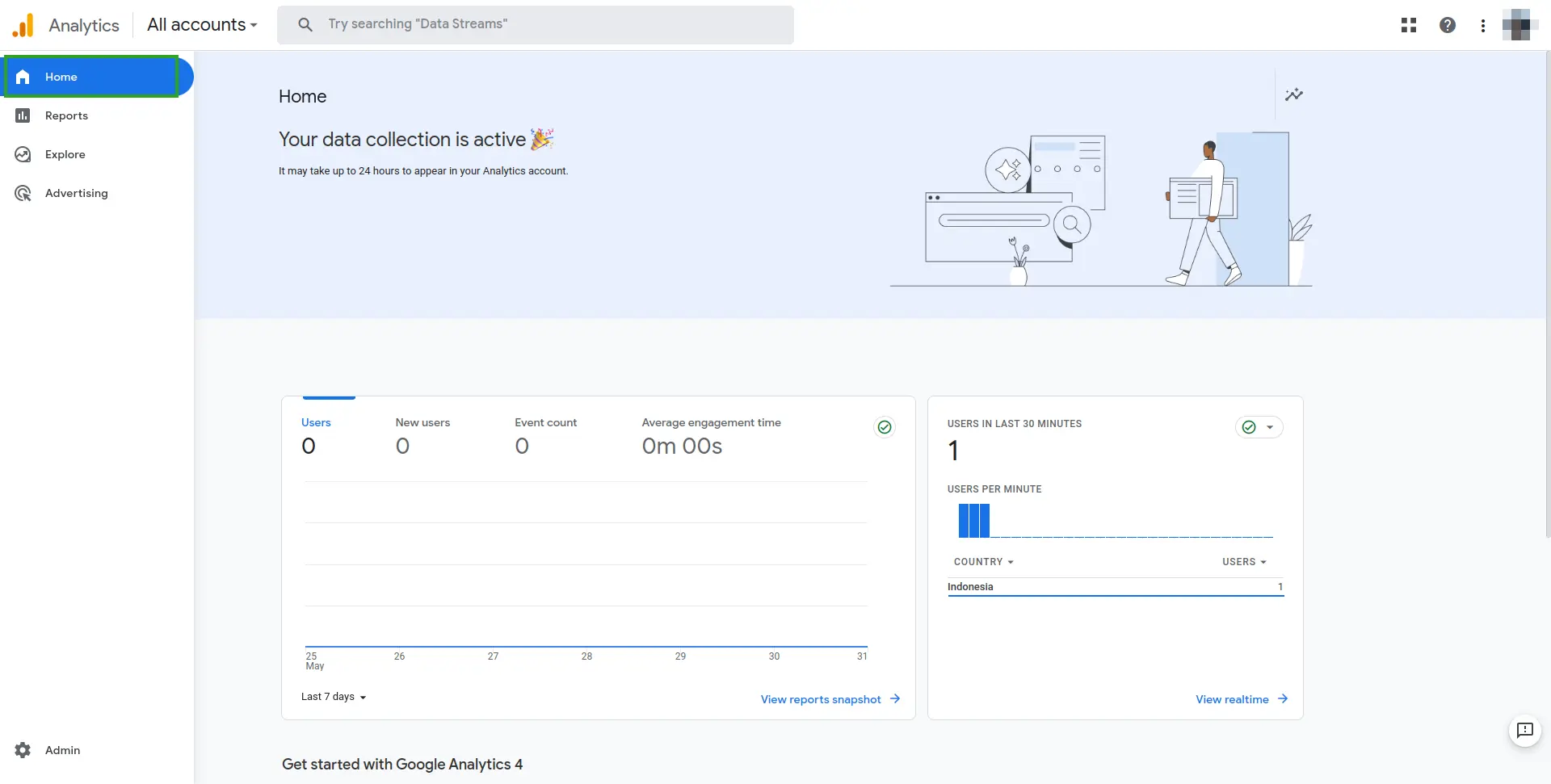 Screenshot showing the Google Analytics Home interface.