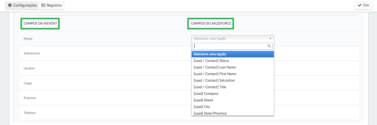 InEvent and Salesforce custom fields