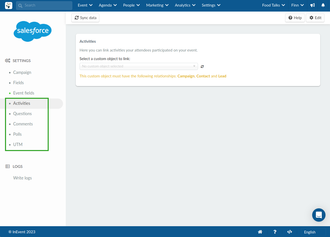 Screenshot showing the Activities interface