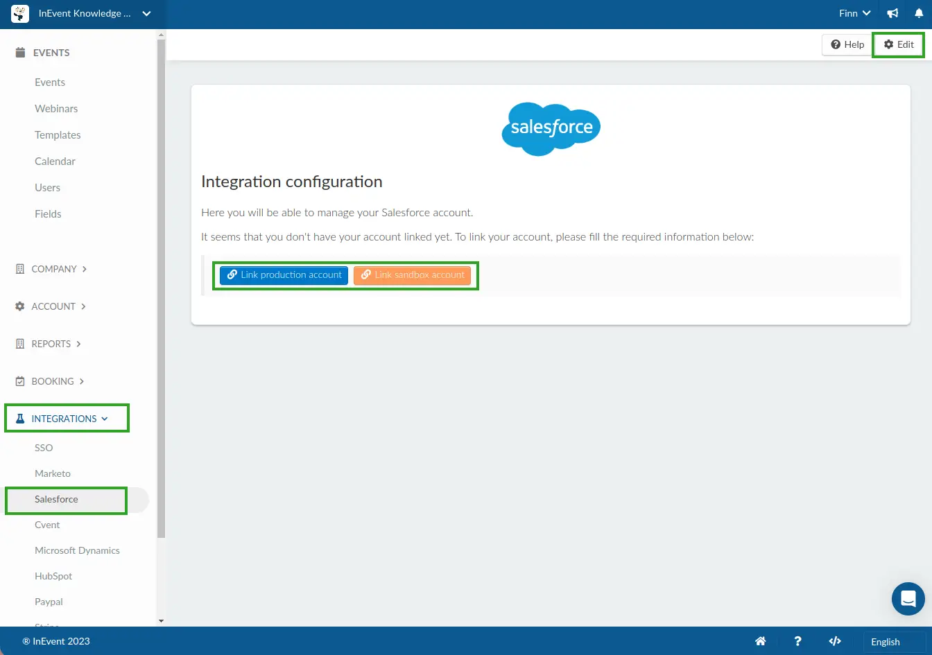 Screenshot of the Salesforce Integration page