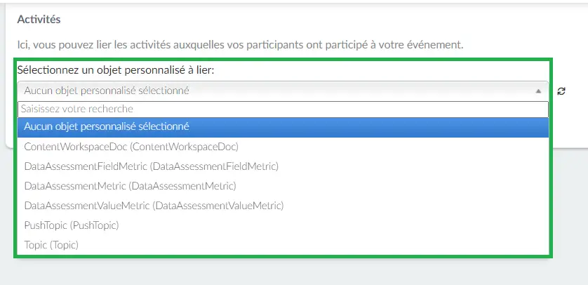 Sélectionnez un objet personnalisé de Salesforce