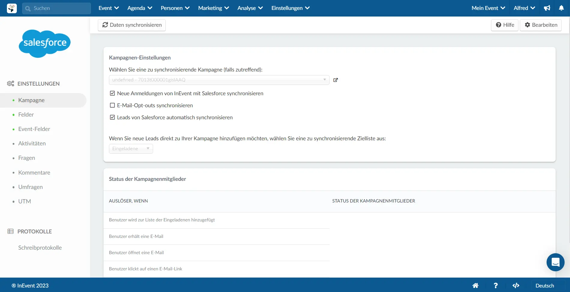 Einstellungen > Integrationen > Salesforce