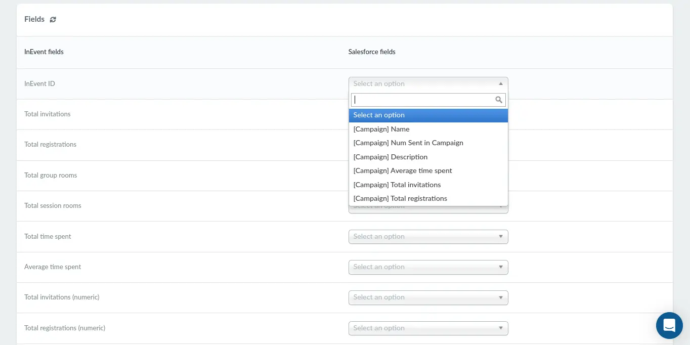 Event field in Salesforce integration