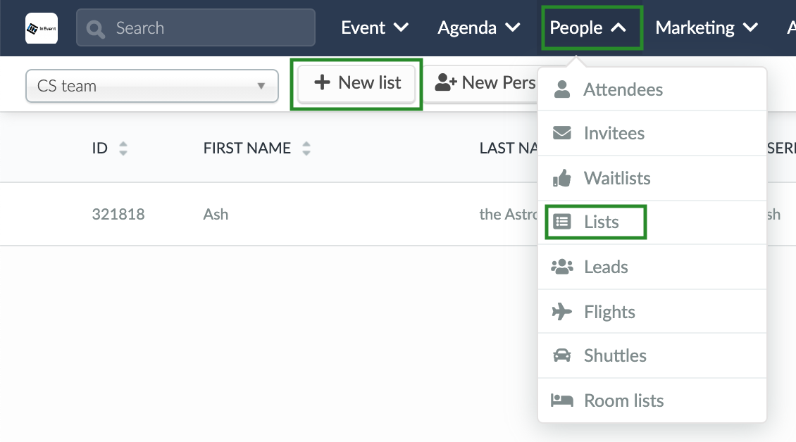 Screenshot of the steps to add a new list