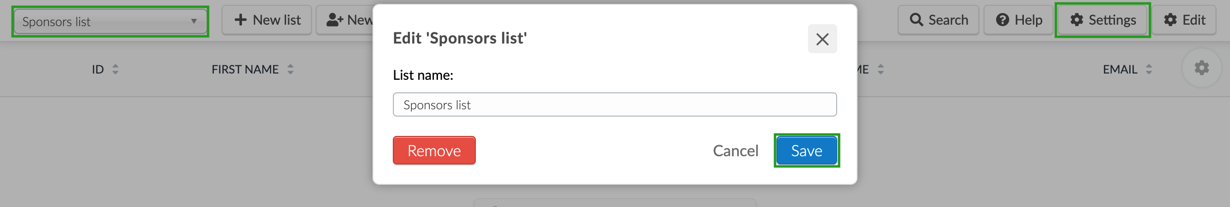Edit the name of a list