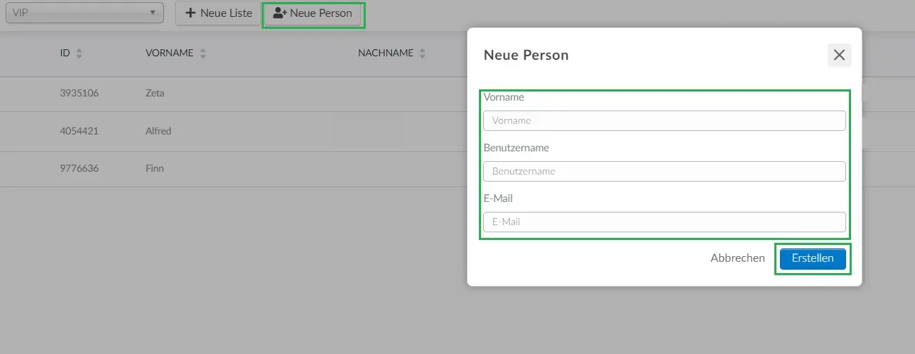 +Neue Person > Erstellen