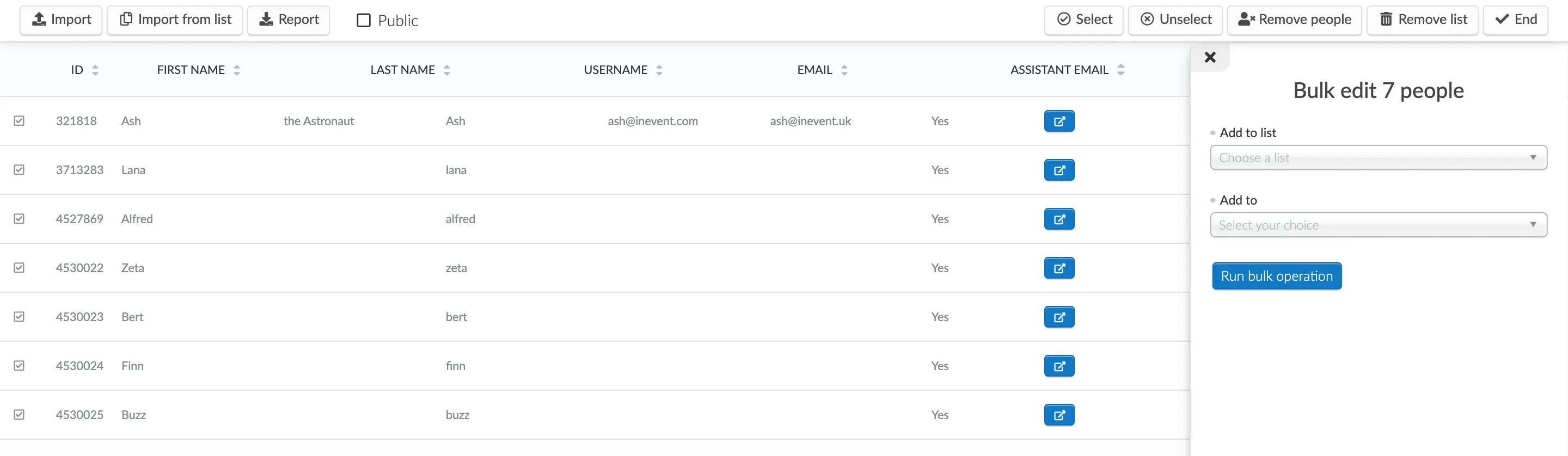 Screenshot os the steps to run a list bulk operation