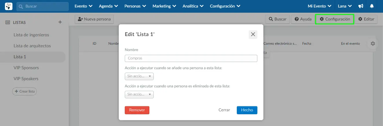 Configurar lista