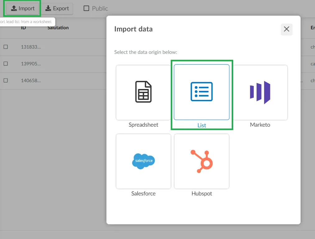 Select List as your data origin