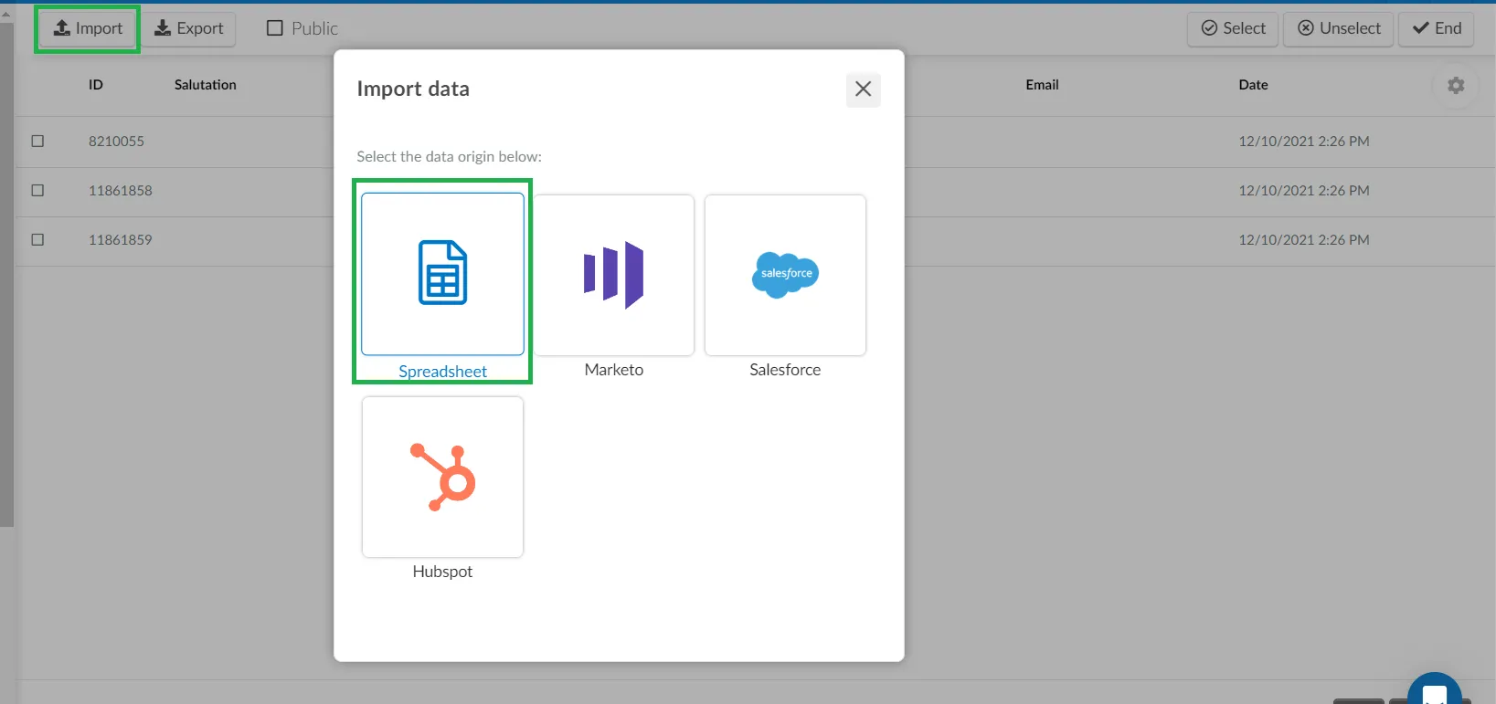 Importing a spreadsheet