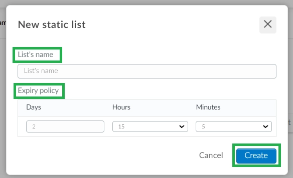 Screenshot of steps to add a new list 