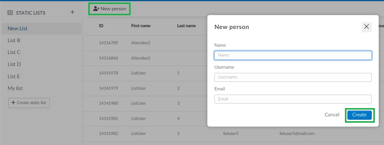 Screenshot of steps to add a new person to a list