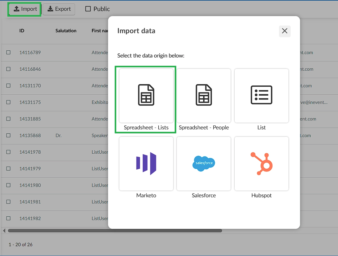 Select spreadsheet as your data origin
