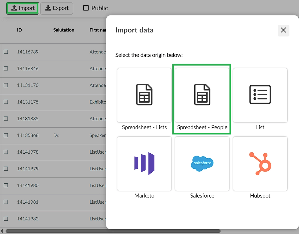 Image showing how to select spreadsheet lists