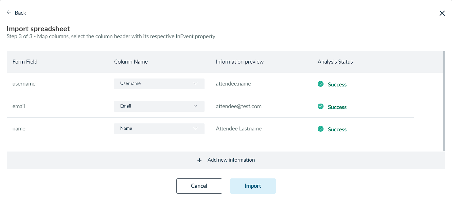 Image showing the last step of importing spreadsheet