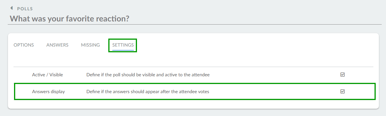define if the polling's answer are displayed tool