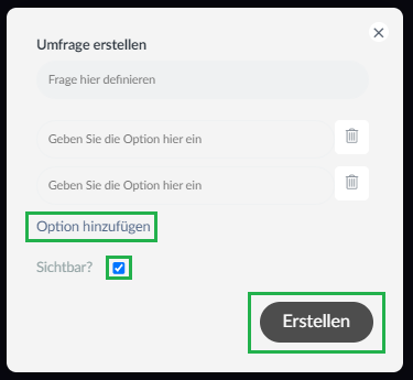 creating a poll in the virtual lobby