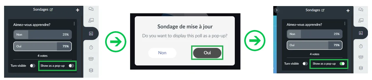 Capture d'écran montrant comment Comment envoyer une notification pop-up de sondage aux participants 
