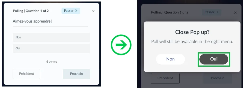 Comment les participants verront la notification pop-up du sondage à partir du Virtual Lobby
