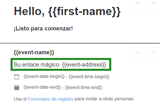 Enlace mágico en el email de confirmación