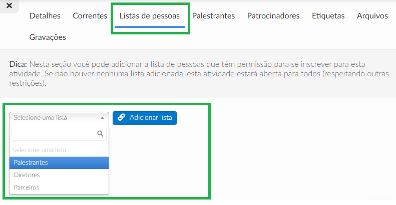 Adicionando listas às atividades