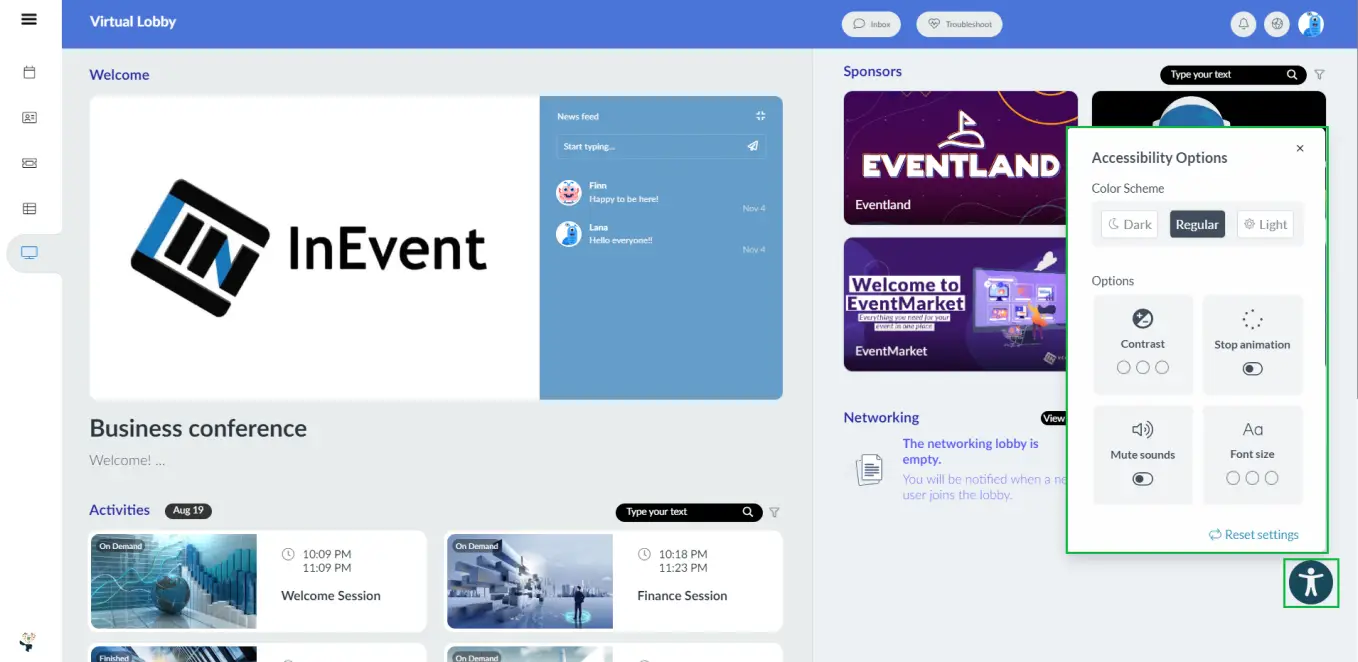  Accessibility icon on Virtual Lobby