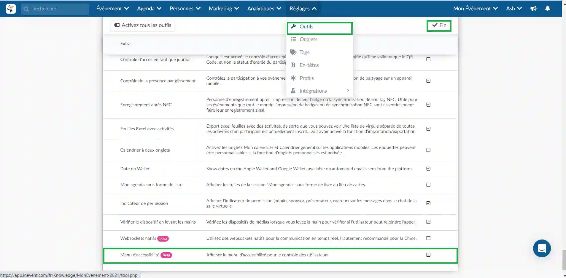 Activez le menu d'accessibilité