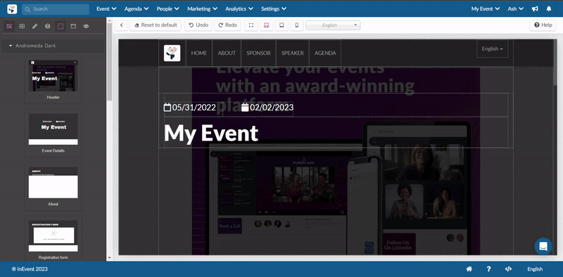 GIF showing the InEvent website builder.