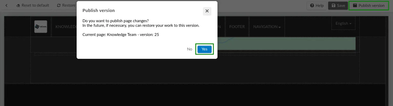 Screenshot showing Publish version
