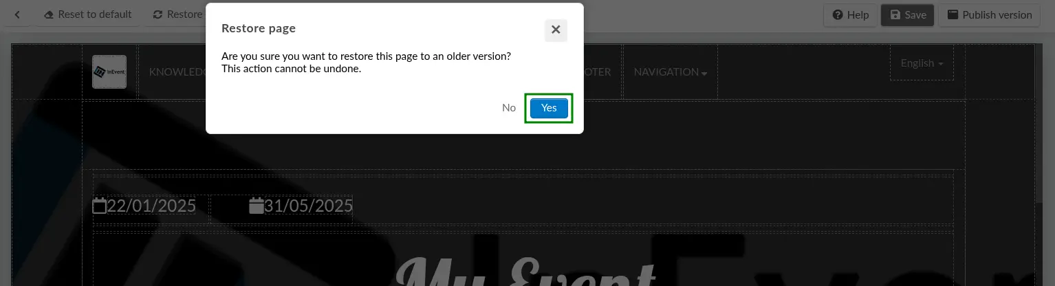 Screenshot showing the confirmation pop-up