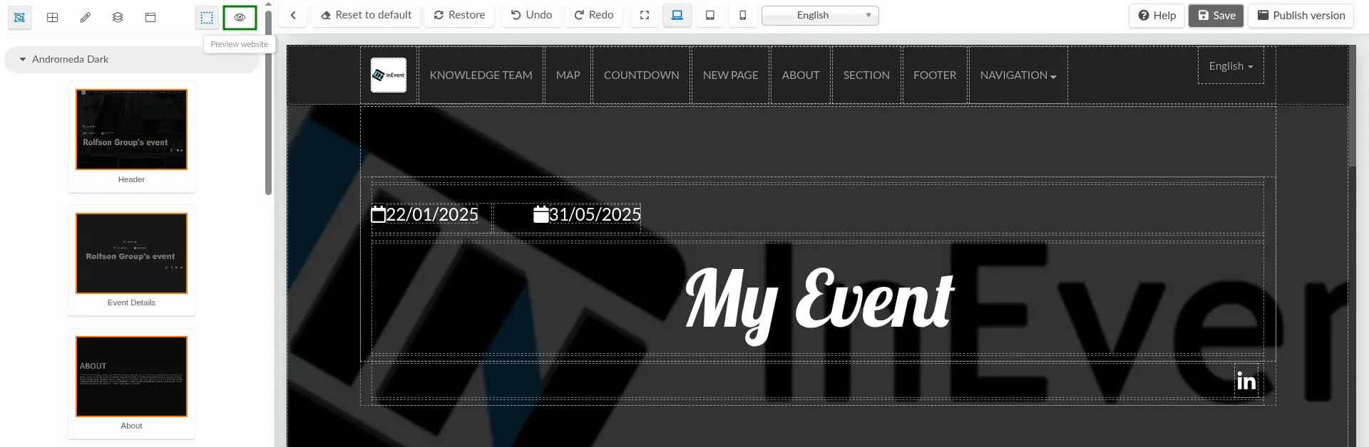 Screenshot showing how to preview the website page